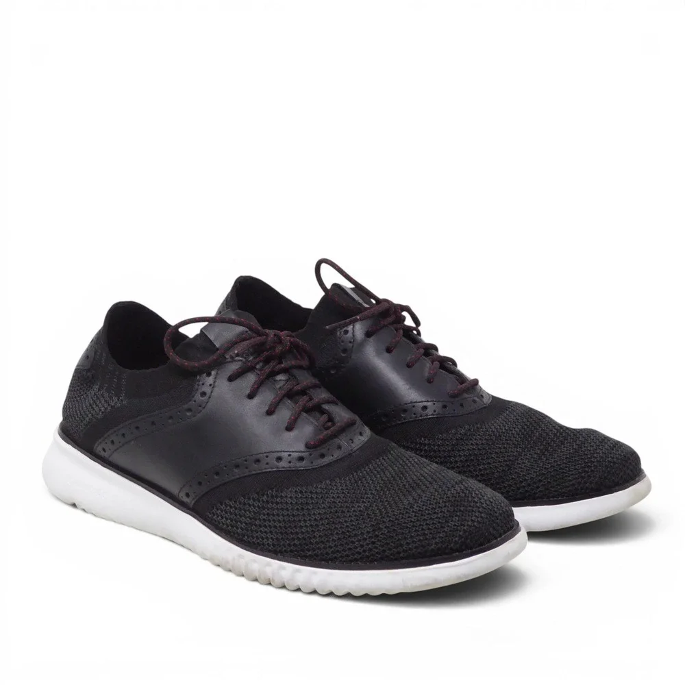 Cole Haan Mens 2.ZeroGrand Stitchlite Saddle Wingtip Oxford Black Knit 25259 8.5